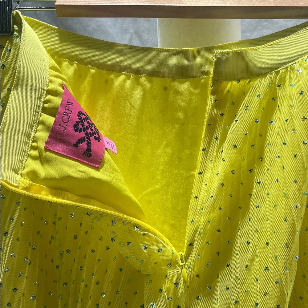 J CREW Elegant/Stunning Yellow Tulle w/blue glitter spots Pleated Skirt size 8 - Picture 5 of 6